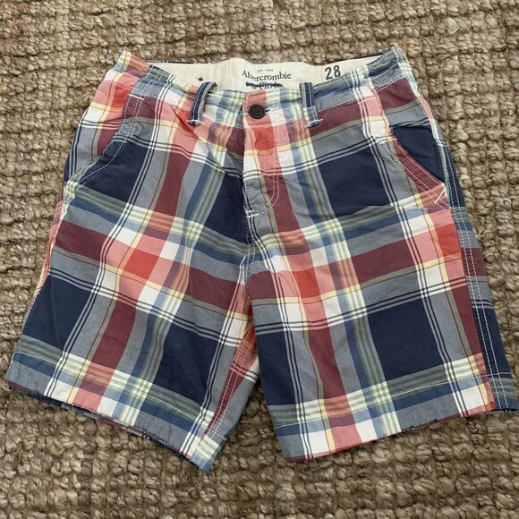 Abercrombie & Fitch Plaid Shorts Heavy Cotton Button Fly Blue Size 28 NEW - Picture 6 of 7